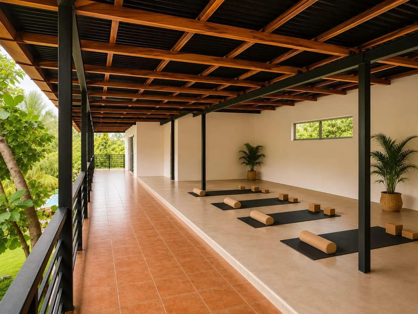 The open-air yoga studio at Villa del Sol Garden